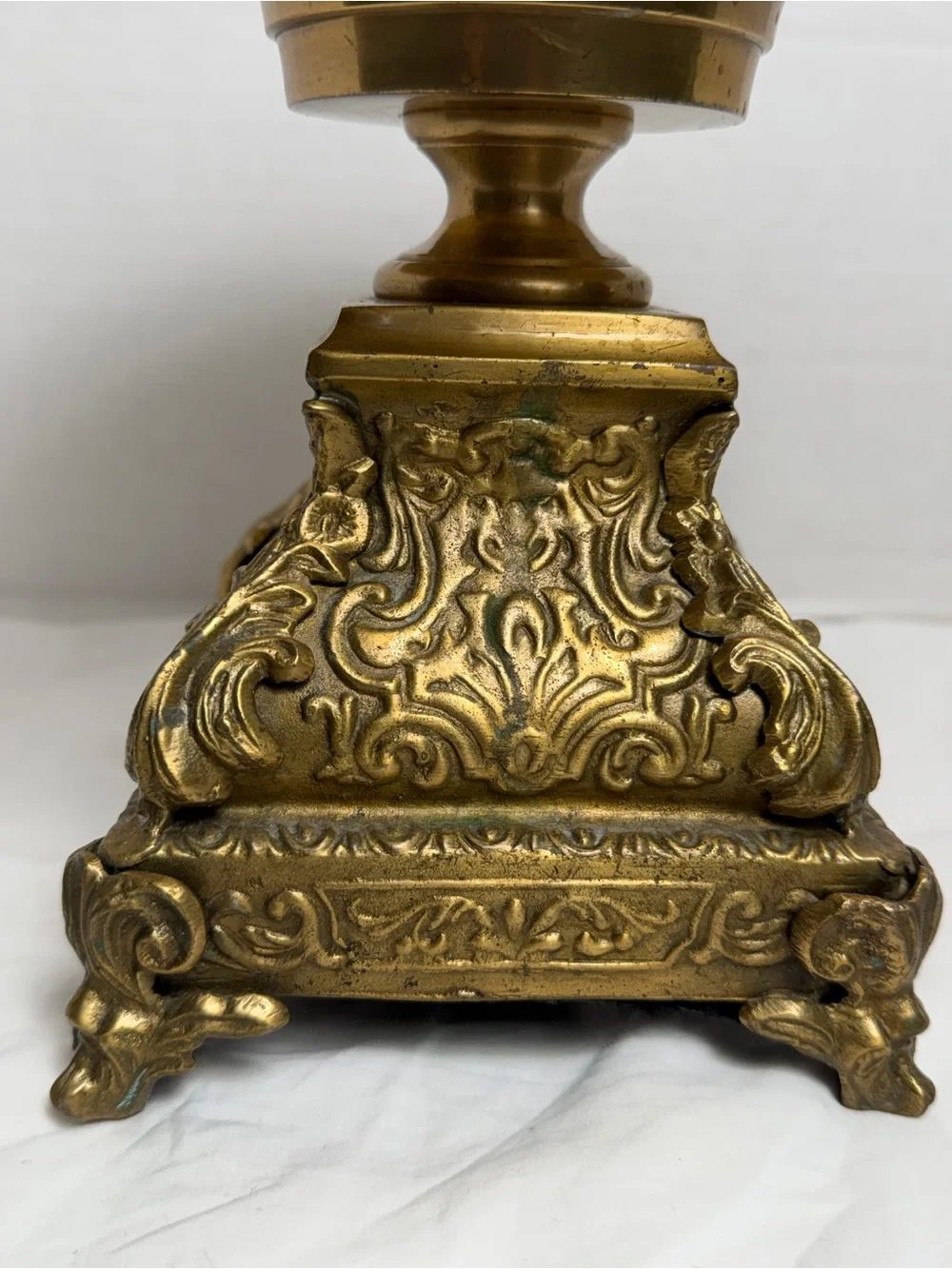 Vintage Castilian French Empire style brass pedestal stand Candlestick Holder